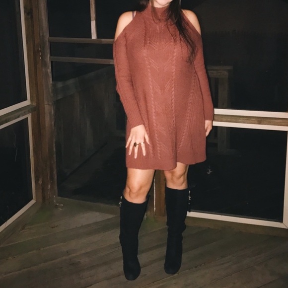 shoulderless sweater dress